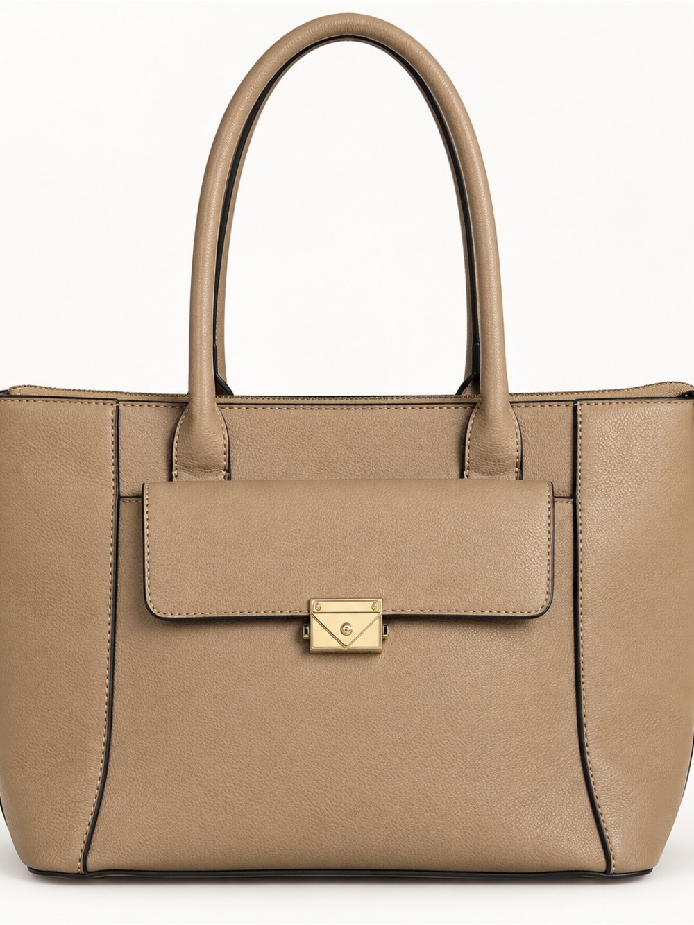 Structured Taupe Tote with Front Lock
